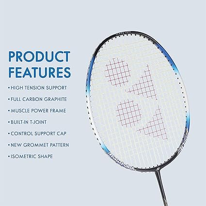 YONEX Muscle Power 22LT Carbon Graphite Strung Badminton Racket with Full Racket Cover (BlackBlue) for Intermediate Players 83 Grams Maximum String Tension 30lbs